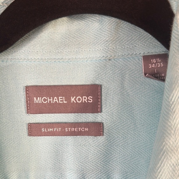 Michael Kors Slim Fit Stretch Light Aqua Long Sleeves Button-Up Shirt - Picture 7 of 8